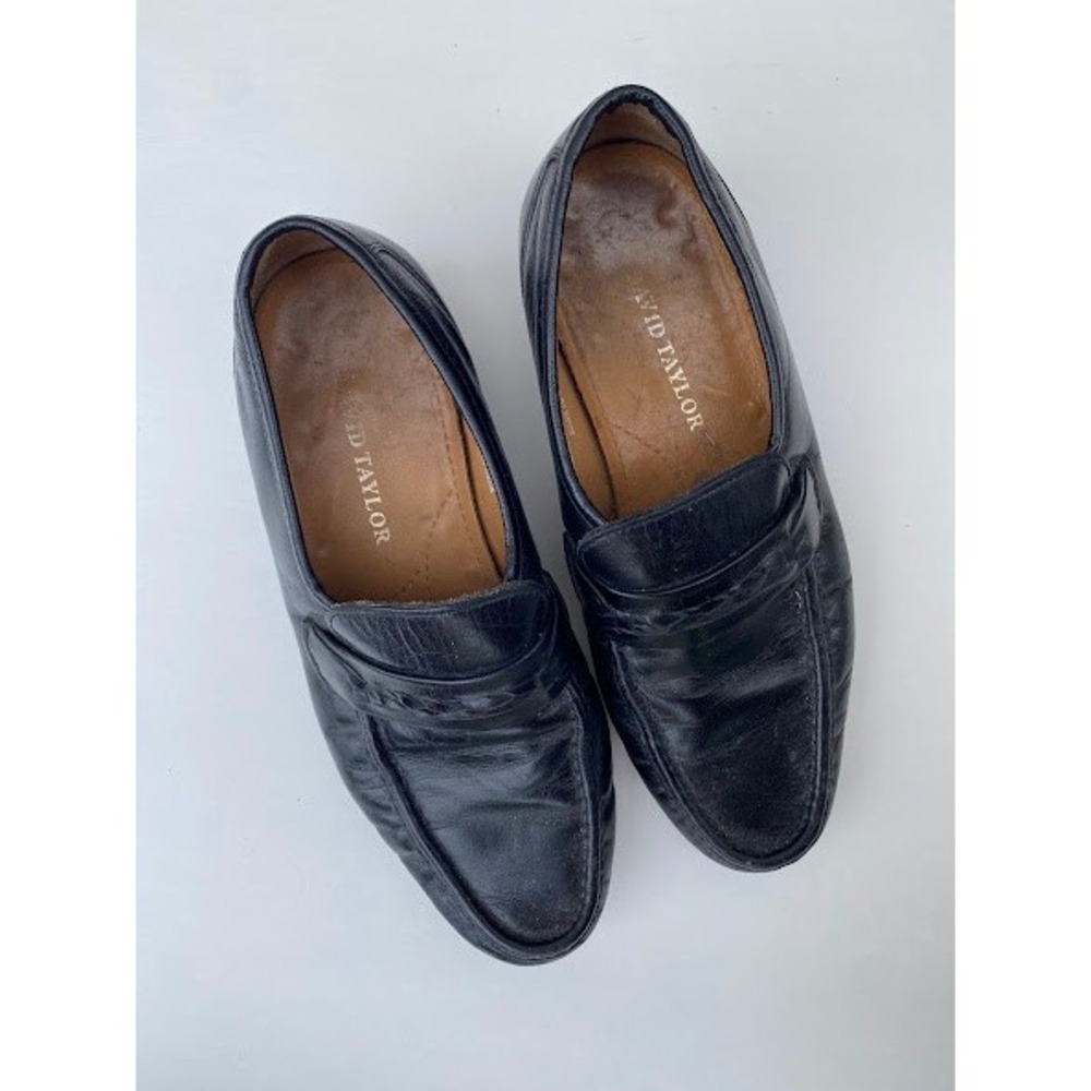 David Taylor Mens‎ Black Leather Penny Loafers Dress Shoes 8.5 D 77027
